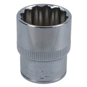 24mm 1/2in Drive Shallow Metric MM Socket 12 Sided Bi-Hex Knurled Ring