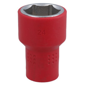24mm 1/2in drive VDE Insulated Shallow Metric Socket 6 Sided Single Hex 1000 V