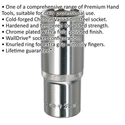 24mm Deep Drive Socket - Chrome Vanadium Forged Steel with 1/2 Inch ...