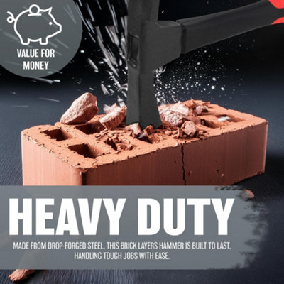 24oz Mason's Hammer – Heavy Duty Brick & Block Hammer With Fibreglass Handle, Ideal For Builders & DIY