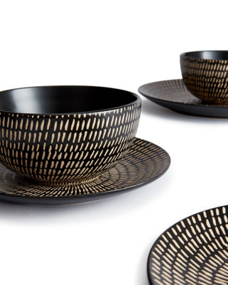 24pc Black Pad Printing Dinner Set