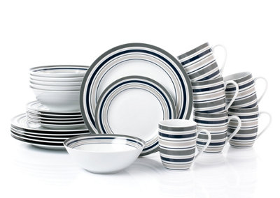 24pc Brompton Grey Stripe Dinner Set