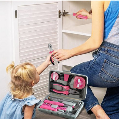 24-Piece Pink Home Tool Kit – Tape Measure, Hex Wrenches, Wire Cutter, Voltage Tester, And More For DIY Repairs