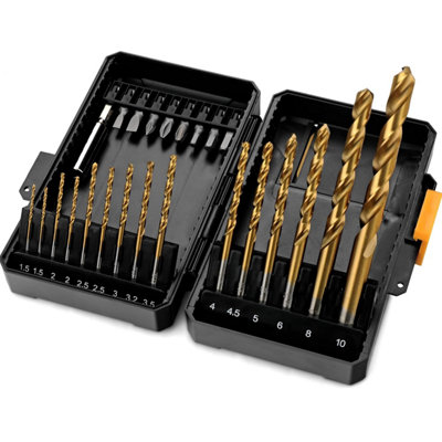24pc HSS Metal Drill Bits & 1/4" Hex Shank Screw Driver Bit Set for Drill Driver
