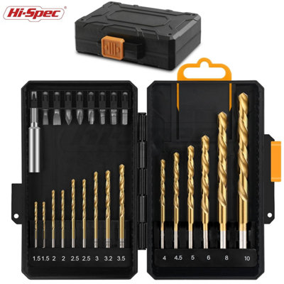 24pc HSS Metal Drill Bits & 1/4" Hex Shank Screw Driver Bit Set for Drill Driver