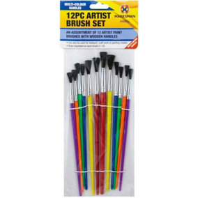 24Pc Wooden Artist Paint Brush Set Painting Brushes Colour Handle