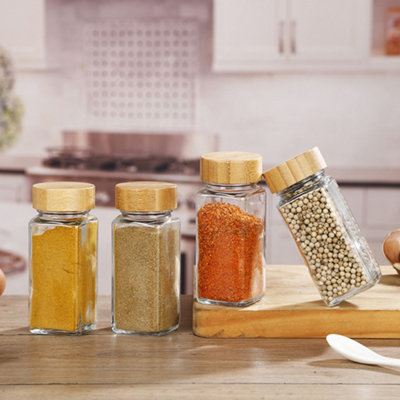 24Pcs 120ml Clear Glass Spice Jars with Bamboo Lids and Labels