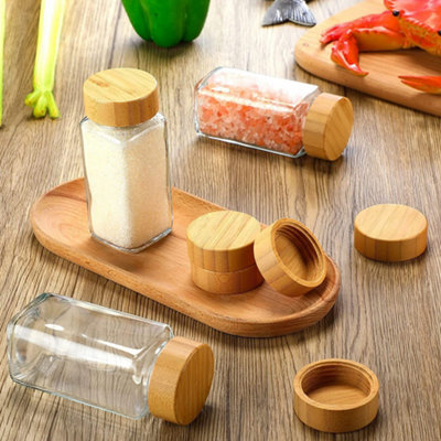 24Pcs 120ml Clear Glass Spice Jars with Bamboo Lids and Labels