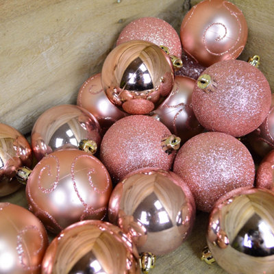 24pcs 6cm Assorted Shatterproof Baubles Christmas Decoration in Rose Gold / Pink Price Comparisons | Compare The Build