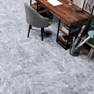 24pcs Self Adhesive PVC Floor Tiles Waterproof Square 3D Marble Effect Vinyl Floor Covering 5m²