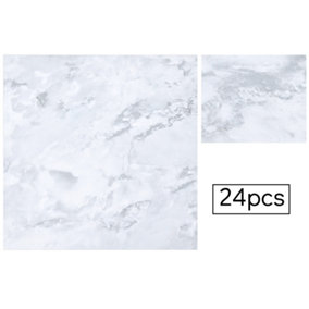 24Pcs Square 3D Stone Effect Marble Self Adhesive PVC Floor Tiles Waterproof, Light Grey 5m² Pack