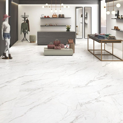 24Pcs Square Stone Effect Marble Self Adhesive PVC Floor Tiles Waterproof