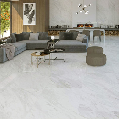 24Pcs Square Stone Effect Marble Self Adhesive PVC Floor Tiles Waterproof - 3