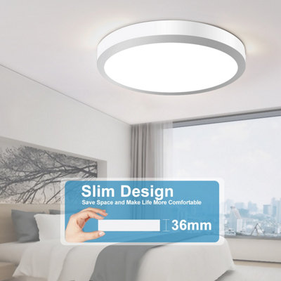24W LED Cool White Flush Mount Ceiling Light, 1800LM 6500K