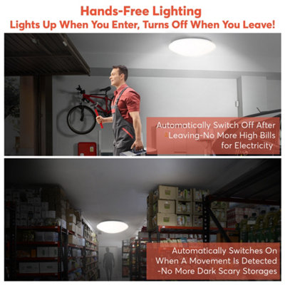 24W LED round Surface Mount Integrated Ceiling Light Flush Light cold white, bathroom waterproof, IP44 + motion sensor