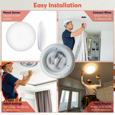 24W LED round Surface Mount Integrated Ceiling Light Flush Light cold white, bathroom waterproof, IP44 + motion sensor