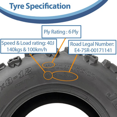 24x8.00-12 Quad ATV Tyres 6ply Wanda P3128 E-Marked Road Legal 40J (Set ...