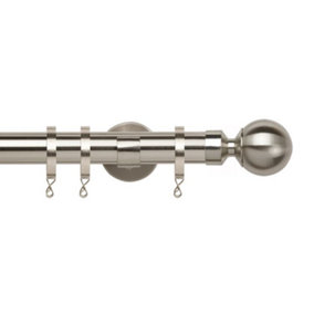 25-28mm Finesse Ball Satin Silver Extendable Curtain Pole 120-210cm