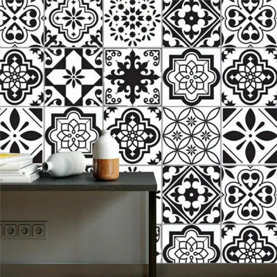 25 Black and White Pattern Tile Stickers Pack Self Adhesive Wall Decals