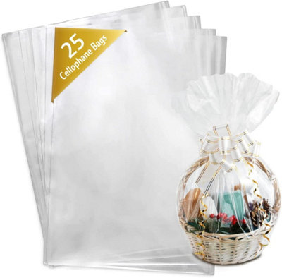 25 Cellophane Bags 100cm x 70cm Clear Wrapping  for Gift, Hamper Baskets, Flower Arrangements & Food Packaging