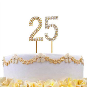 25 Gold Diamond Sparkley Cake Topper Number Year For Birthday Anniversary Party Decorations