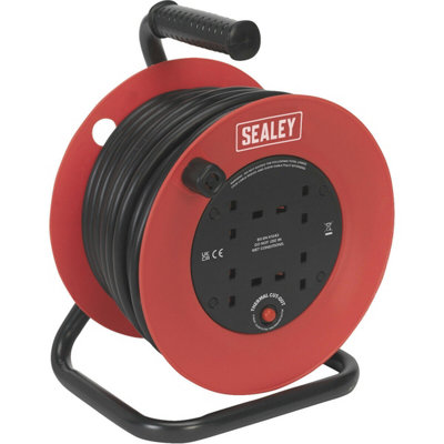 25 Metre Heavy Duty Cable Drum - 4 x 230V Socket Extension Lead - Thermal Trip