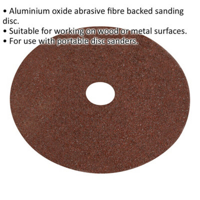 25 PACK 115mm Fibre Backed Sanding Discs - 24 Grit Aluminium Oxide Round Sheet