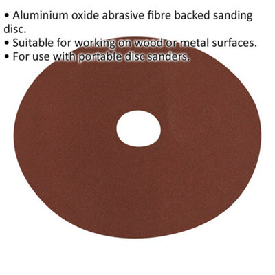 25 PACK 125mm Fibre Backed Sanding Discs - 80 Grit Aluminium Oxide Round Sheet