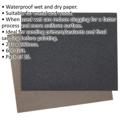 25-Pack Waterproof Wet & Dry Sandpaper - 600 Grit - Perfect for Metal and Wood Finishing