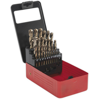 25 Piece Fully Ground HSS Cobalt Drill Bit Set - 1mm to 13mm - Split Point Tip