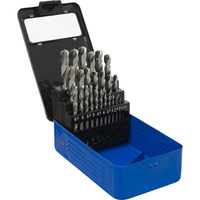 25 Piece Fully Ground HSS Drill Bit Kit - 1mm to 13mm Sizes - Split Point Tip