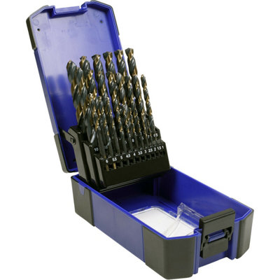 25 Piece HSS Tri-Point M2 Drill Bit Set - 1mm to 13mm Sizes - Self-Centring Tip