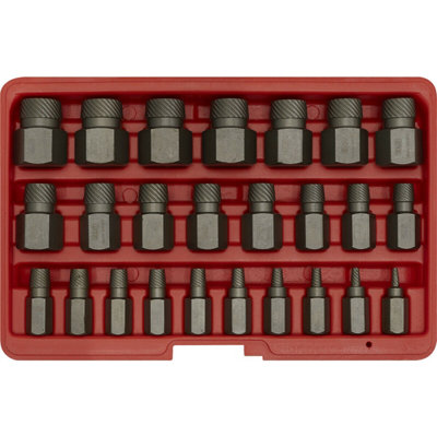25 Piece Multi-Spline Screw Extractor Set - Reverse Spiral Design - Hex Head