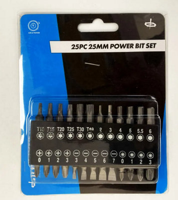 25 Piece POWER BIT SET ASSORTED SCREWDRIVERS SLOTTED TORX HEX PHILLIPS POZI
