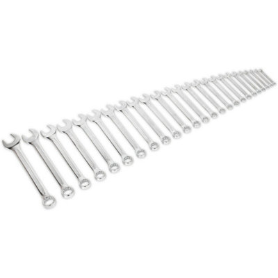 25-Piece Slim Handled Combination Spanner Set - Metric Wrench Set with 12 Point Design