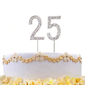 25  Silver Diamond Sparkley CakeTopper Number Year For Birthday Anniversary Party Decorations