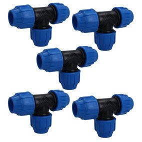 25 x 20 x 25mm MDPE Tee T-Piece Water Pipe Fitting Coupling Connector 5pk