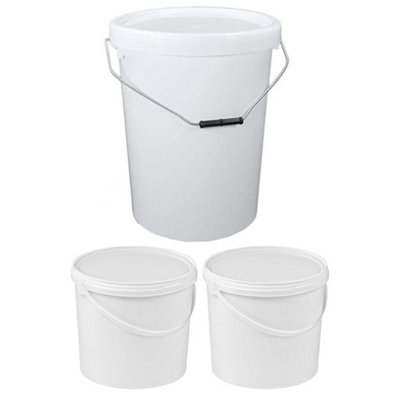 25 x 5 Litre Strong White Plastic Hard Wearing Plastic Buckets Complete ...