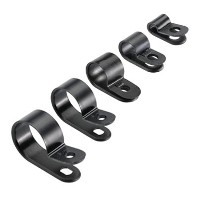 25 x Black Nylon Plastic P Clips - Fasteners for Conduit, Cable, Tubing & Sleeving ( 25mm )