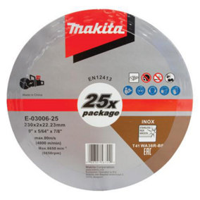 25 x Makita E-03006 Cutting Cut Off Wheels 230mm 9" For DCE090 Disc Cutter