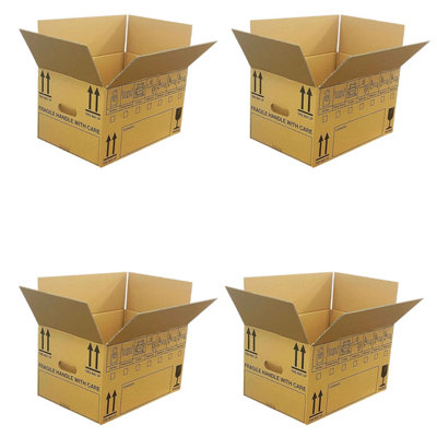 25 x Medium Size (18x12x10") Fragile Handle With Care Removal Cardboard Boxes With Carry Handles