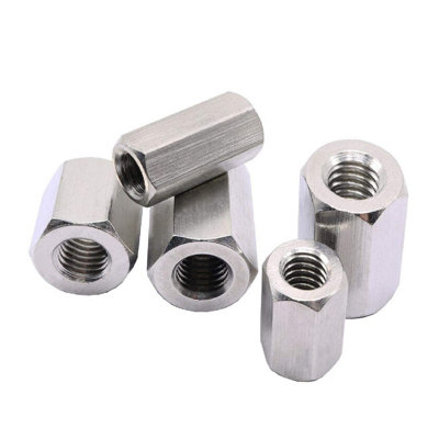 25 x Metric Hexagon 10mm Connector Long Nuts, for Connecting Screwed Rod Bars