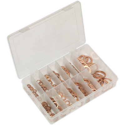 250 Piece Copper Sealing Washer Assortment - Metric - Partitioned Storage Box