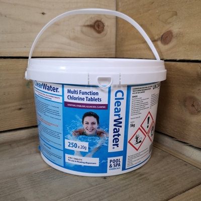 250 x 20g (5kg) Clearwater CH0041 4-in-1 Chlorine Tablets for Pools and ...