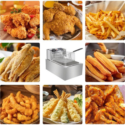 2500W 10L Electric Deep Fat Fryer with Basket & Lid - Stainless Steel