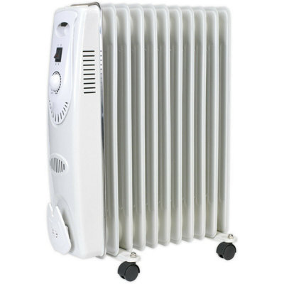 2500W 11 Element Oil-Filled Radiator - Thermostat Control - Castor Wheels - 230V