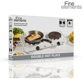 2500W Double Hot Plate Cooker Hob Camping Caravans Kitchen Made from Cast Iron Thermostatic Indicator Light Secure Non-Slip Feet