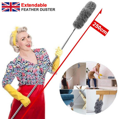 250cm Extendable Feather Duster Telescopic Magic Dust Brush Long Reach ...