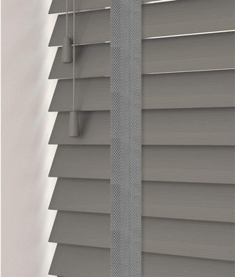 250cm Smooth Grey Faux Wood Venetian With Tapes 120cm Drop