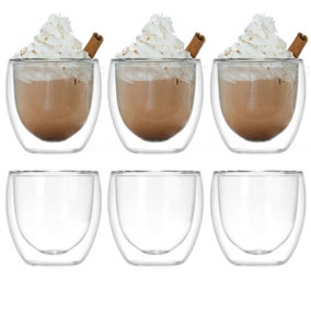 250ml Double Walled Insulated Thermal Coffee Glass Cups for Espresso & Tea - 6 Pack